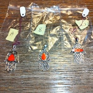 New Sterling Silver and Italian leather coral hamsa pendant.